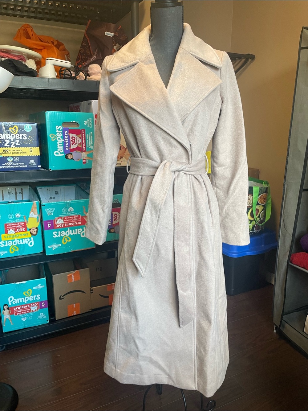 Karl Lagerfeld Paris Light Beige Wrap Trench Coat with Belt